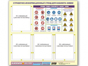 Стенд "Правила техники безопасности в кабинете химии" (80х75, 4 кармана) - «globural.ru» - Минусинск